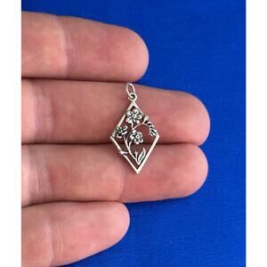 Sterling Silver Forget Me Not Flower in a Diamond Frame Charm